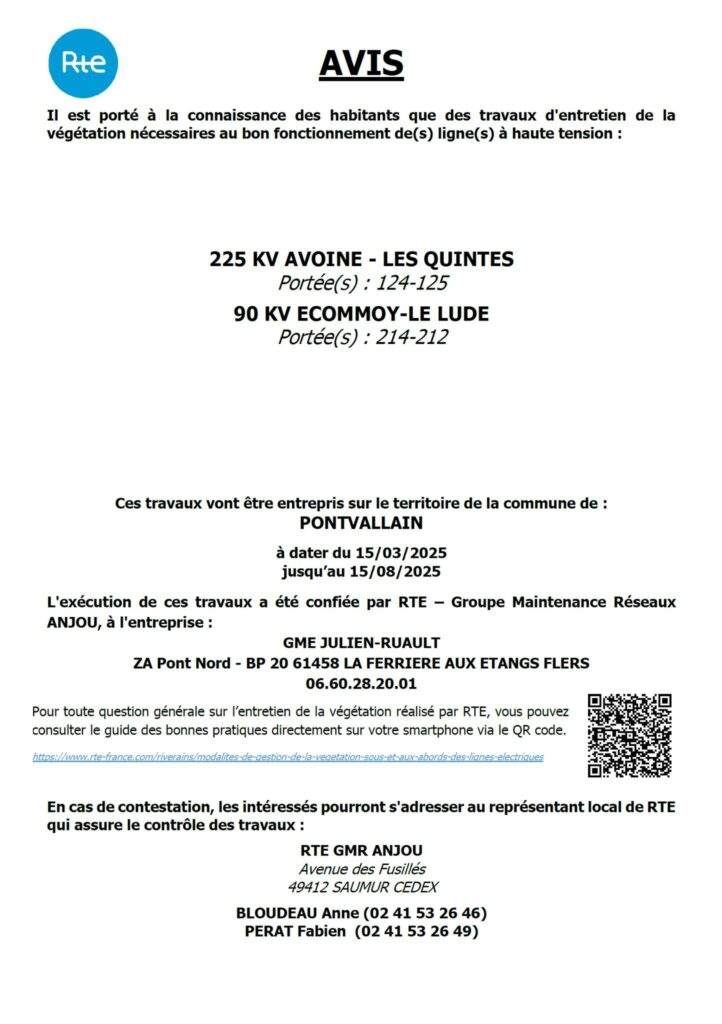 Avis de travaux d'entretien de la végétation autour des lignes à haute tension